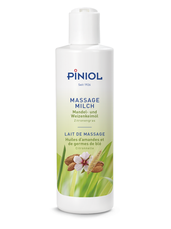 Piniol Massagemilch mit Mandel- und Weizenkeimöl ohne Paraffin mit Zitronengrasduft